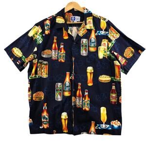 Vintage RJC Ltd. Hawaiian Shirt Size XL Surfer's Beer Pretzels